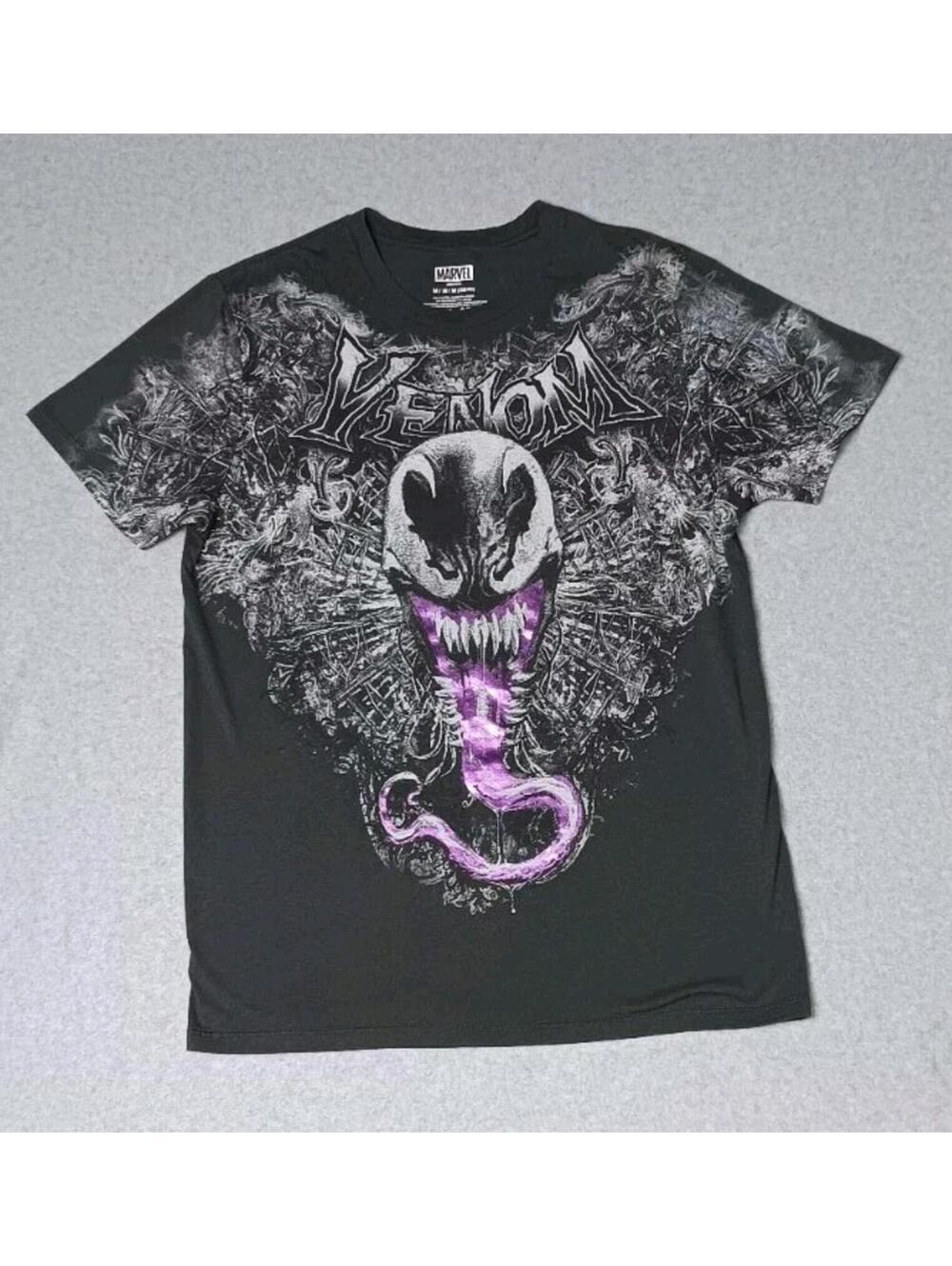 Marvel Venom All Over Print Mens Size Medium Black Grey And Purple Crew Neck...